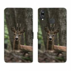 Housse cuir portefeuille Samsung Galaxy A20e chasse chevreuil Bois
