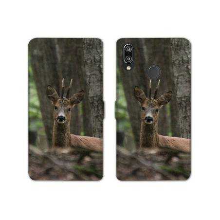 Housse cuir portefeuille Samsung Galaxy A20e chasse chevreuil Bois
