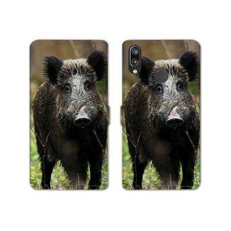 Housse cuir portefeuille Samsung Galaxy A20e chasse sanglier bois