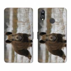 Housse cuir portefeuille Samsung Galaxy A20e chasse sanglier Neige