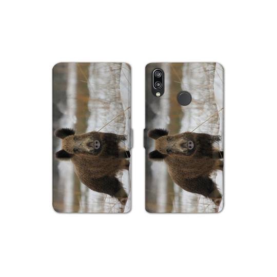 Housse cuir portefeuille Samsung Galaxy A20e chasse sanglier Neige