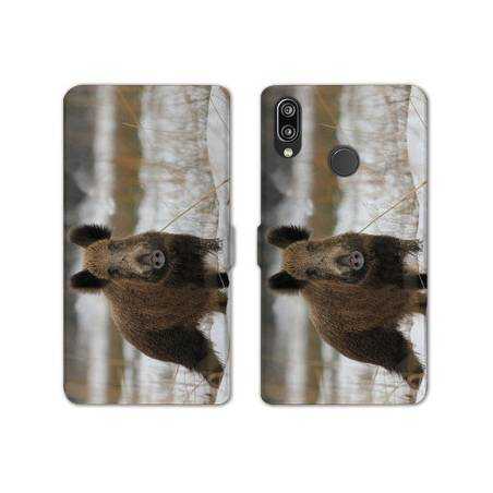 Housse cuir portefeuille Samsung Galaxy A20e chasse sanglier Neige