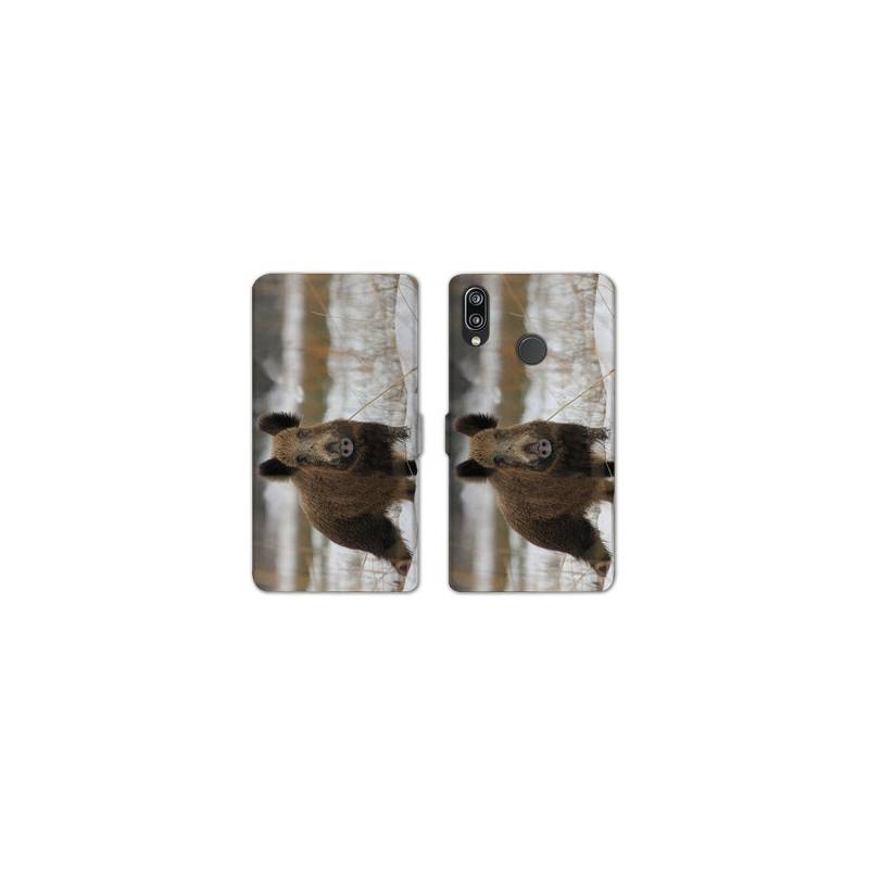 Housse cuir portefeuille Samsung Galaxy A20e chasse sanglier Neige