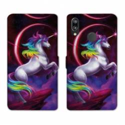 Housse cuir portefeuille Samsung Galaxy A20e Licorne Arc en ciel