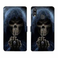 Housse cuir portefeuille Samsung Galaxy A20e tete de mort Doigt