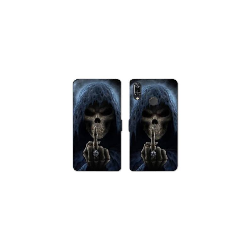 Housse cuir portefeuille Samsung Galaxy A20e tete de mort Doigt