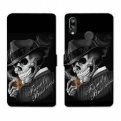 Housse cuir portefeuille Samsung Galaxy A20e tete de mort family business