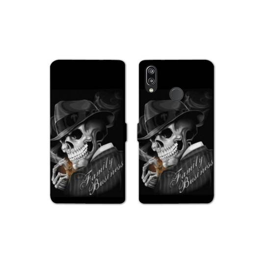 Housse cuir portefeuille Samsung Galaxy A20e tete de mort family business