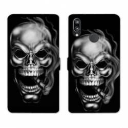 Housse cuir portefeuille Samsung Galaxy A20e tete de mort Fume