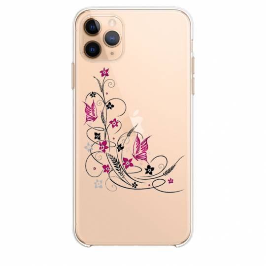 Coque transparente Iphone 11 Pro Max (6,5") feminine fleur papillon