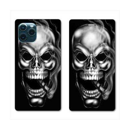 RV Housse cuir portefeuille Iphone 11 (5,8") tete de mort Fume