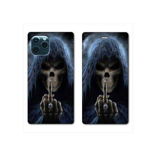 RV Housse cuir portefeuille Iphone 11 (5,8") tete de mort Doigt