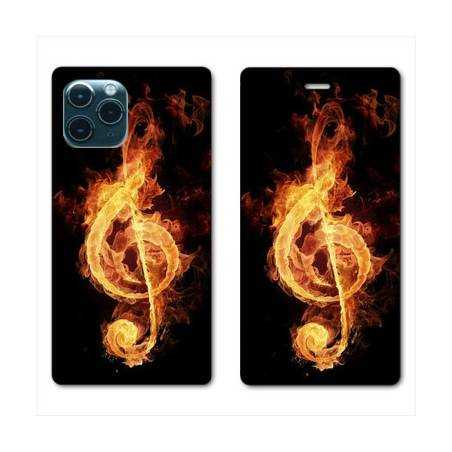 RV Housse cuir portefeuille Iphone 11 (5,8") Musique clé sol feu N