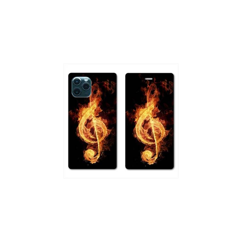 RV Housse cuir portefeuille Iphone 11 (5,8") Musique clé sol feu N