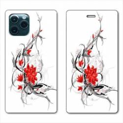 RV Housse cuir portefeuille Iphone 11 (5,8") fleur épine