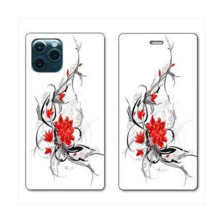RV Housse cuir portefeuille Iphone 11 (5,8") fleur épine