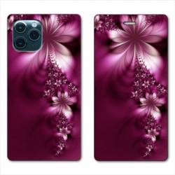 RV Housse cuir portefeuille Iphone 11 (5,8") fleur violette montante