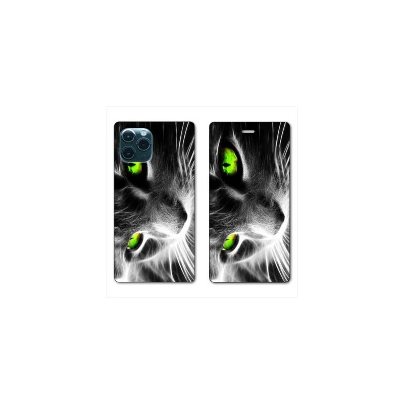 RV Housse cuir portefeuille Iphone 11 (5,8") Chat Vert