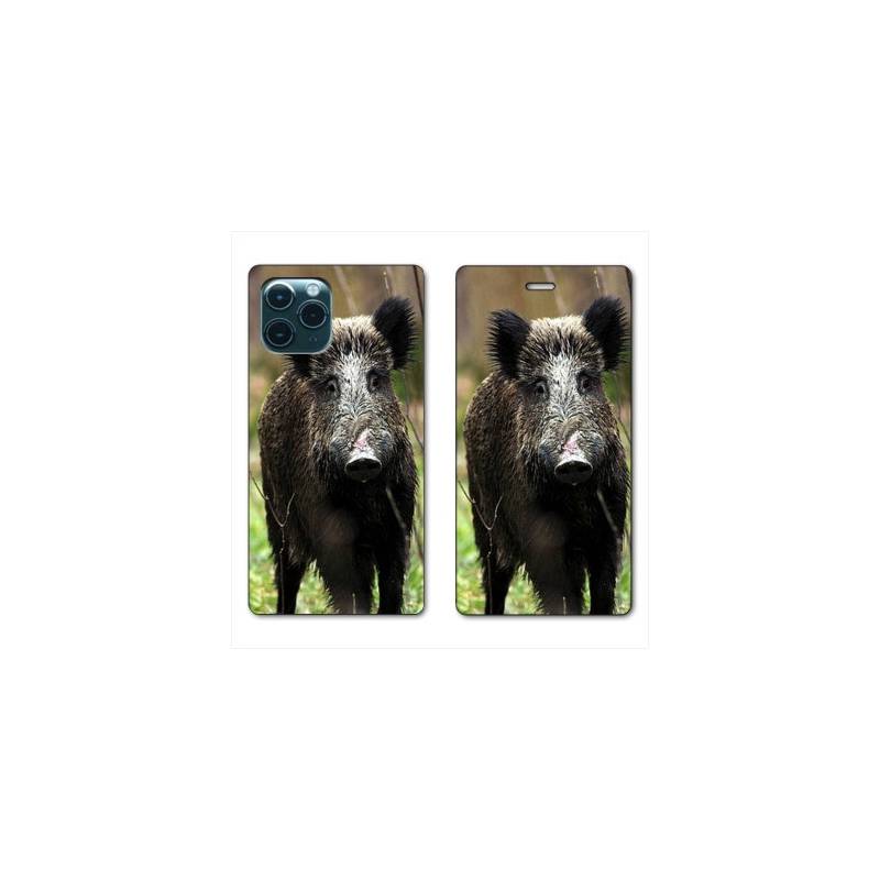 RV Housse cuir portefeuille Iphone 11 (5,8") chasse sanglier bois