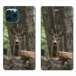 RV Housse cuir portefeuille Iphone 11 (5,8") chasse chevreuil Bois