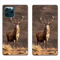 RV Housse cuir portefeuille Iphone 11 (5,8") chasse chevreuil Blanc