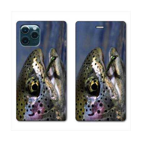 RV Housse cuir portefeuille Iphone 11 (5,8") peche truite