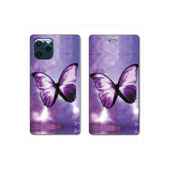 RV Housse cuir portefeuille Iphone 11 (5,8") papillons violet et blanc