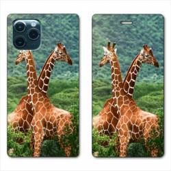 RV Housse cuir portefeuille Iphone 11 (5,8") savane Girafe Duo