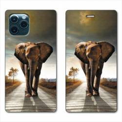 RV Housse cuir portefeuille Iphone 11 (5,8") savane Elephant route