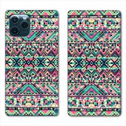 RV Housse cuir portefeuille Iphone 11 (5,8") motifs Aztec azteque rose