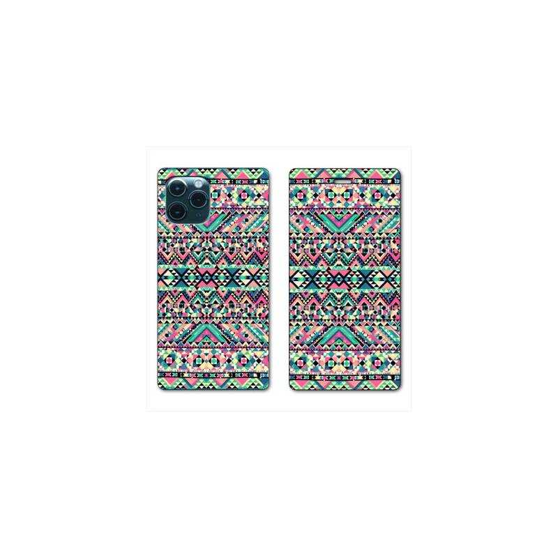 RV Housse cuir portefeuille Iphone 11 (5,8") motifs Aztec azteque rose