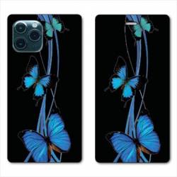 RV Housse cuir portefeuille Iphone 11 (5,8") papillons bleu