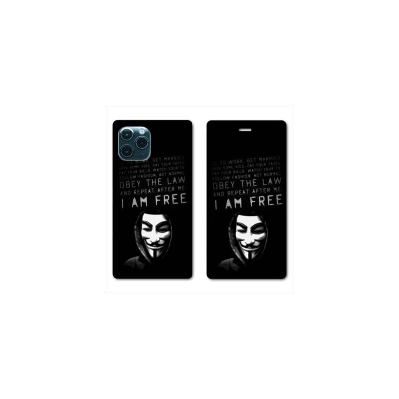 RV Housse cuir portefeuille Iphone 11 (5,8") Anonymous I am free