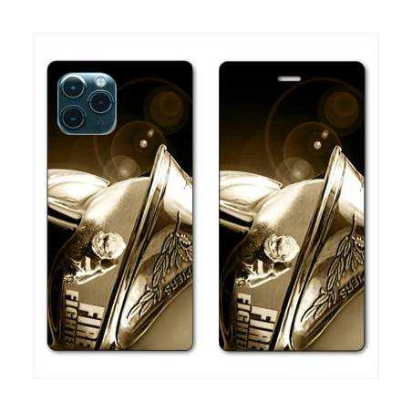 RV Housse cuir portefeuille Iphone 11 (5,8") pompier casque vintage