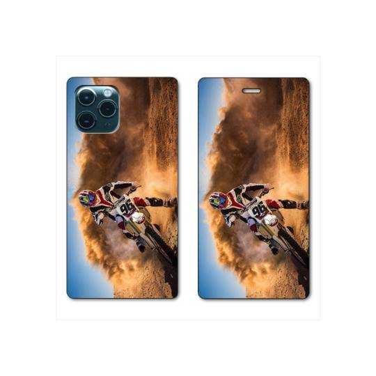 RV Housse cuir portefeuille Iphone 11 (5,8") Moto Cross Blanc
