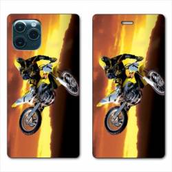 RV Housse cuir portefeuille Iphone 11 (5,8") Moto Cross Noir