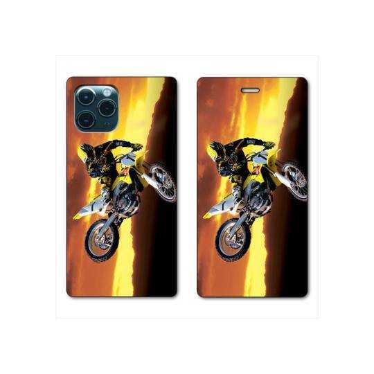 RV Housse cuir portefeuille Iphone 11 (5,8") Moto Cross Noir