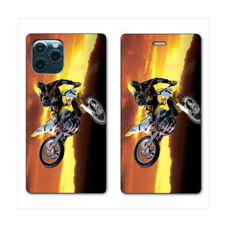 RV Housse cuir portefeuille Iphone 11 (5,8") Moto Cross Noir