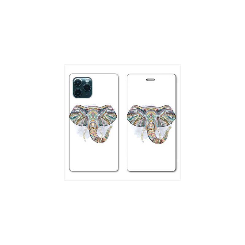RV Housse cuir portefeuille Iphone 11 (5,8") Ethniques Elephant Color B