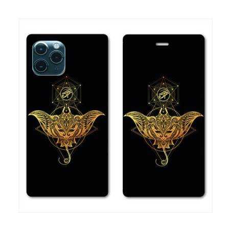RV Housse cuir portefeuille Iphone 11 (5,8") Animaux Maori Raie noir