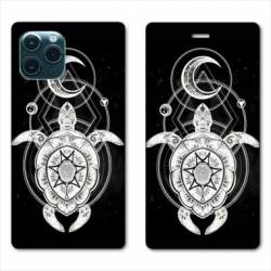 RV Housse cuir portefeuille Iphone 11 (5,8") Animaux Maori Tortue noir