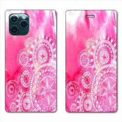 RV Housse cuir portefeuille Iphone 11 (5,8") Etnic abstrait Bouclier rose