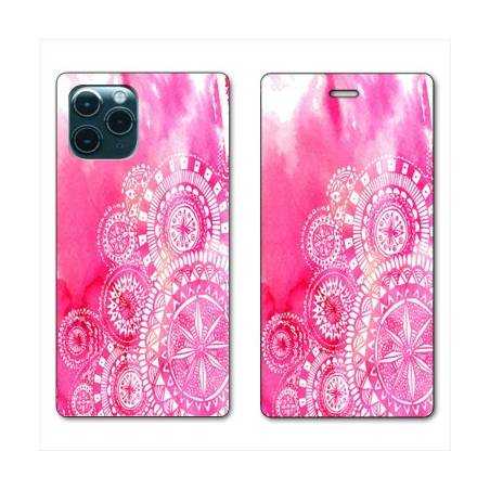 RV Housse cuir portefeuille Iphone 11 (5,8") Etnic abstrait Bouclier rose