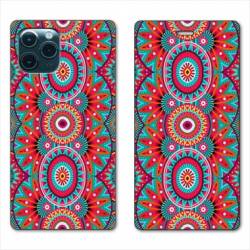 RV Housse cuir portefeuille Iphone 11 (5,8") Etnic abstrait Pic rouge