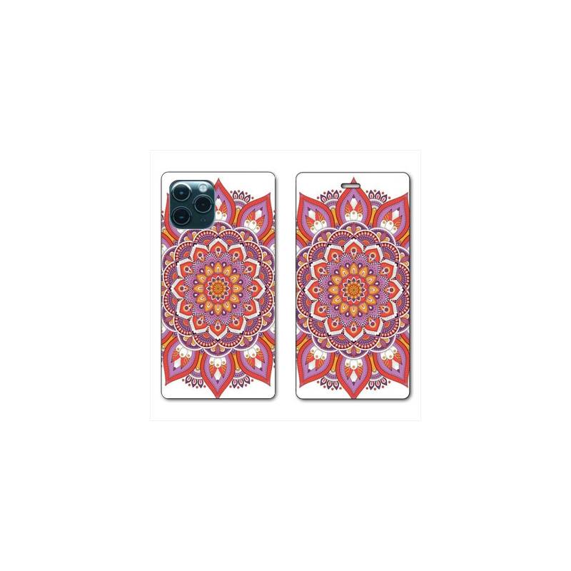 RV Housse cuir portefeuille Iphone 11 (5,8") Etnic abstrait Rosas orange
