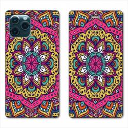 RV Housse cuir portefeuille Iphone 11 (5,8") Etnic abstrait Rosas rose