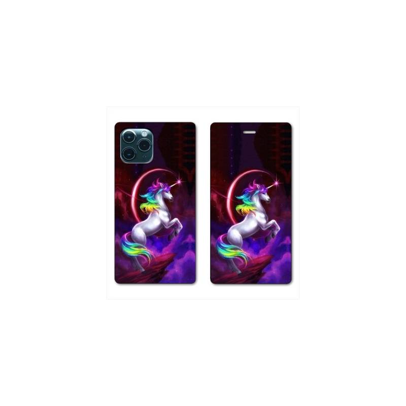 RV Housse cuir portefeuille Iphone 11 (5,8") Licorne Arc en ciel