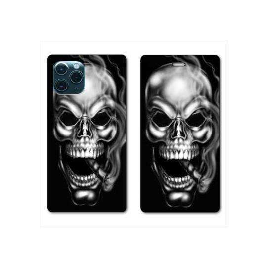 RV Housse cuir portefeuille Iphone 11 Pro (6,1") tete de mort Fume