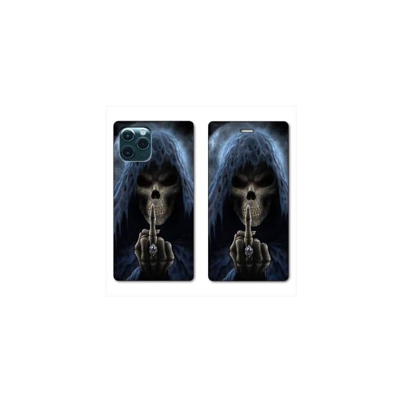 RV Housse cuir portefeuille Iphone 11 Pro (6,1") tete de mort Doigt