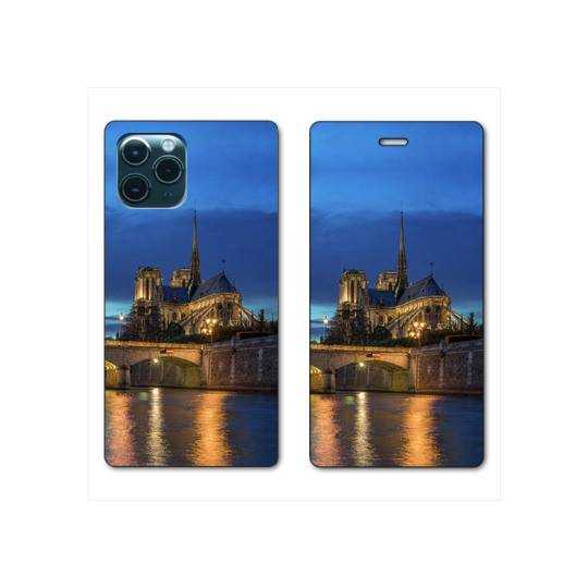 RV Housse cuir portefeuille Iphone 11 Pro (6,1") France Notre Dame Paris night